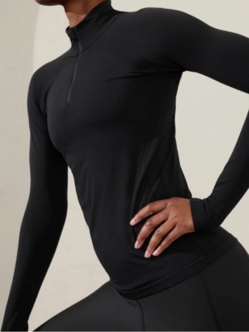Athleta Women Black Half Zip Top Size L Long Sleeve Workout Running